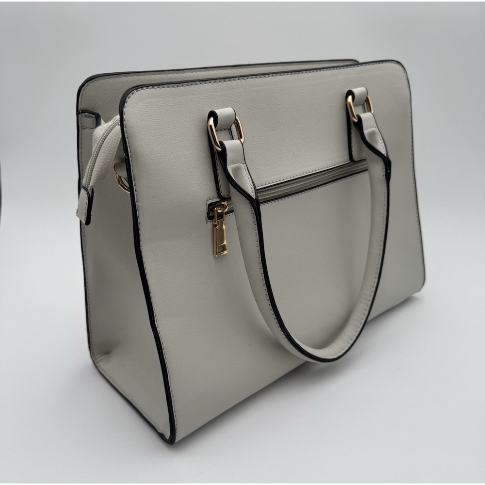 Faux Leather Light Gray/Black Hand Shoulder Bag Purse Neutral‎ Chic Modern-New